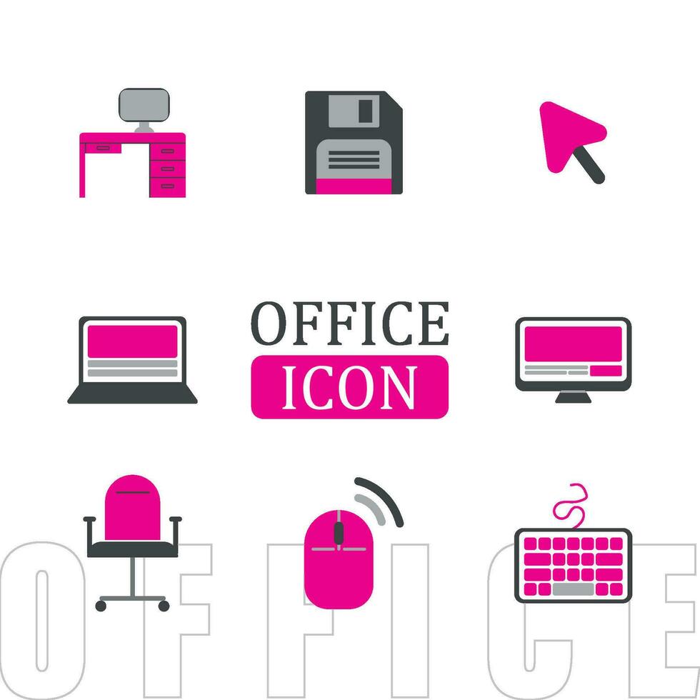 Set of different office icons Vector illustration