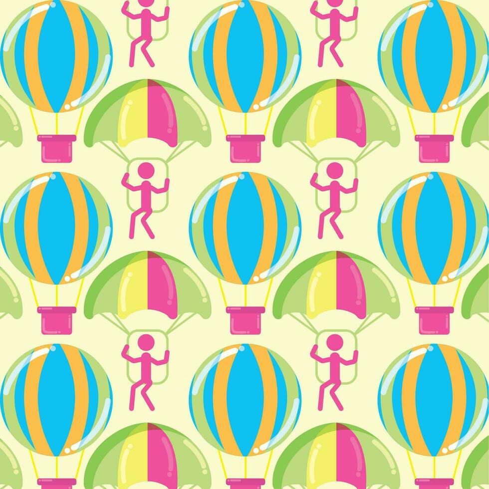 pattern background with parachutes and air balloons icons Vector illustration