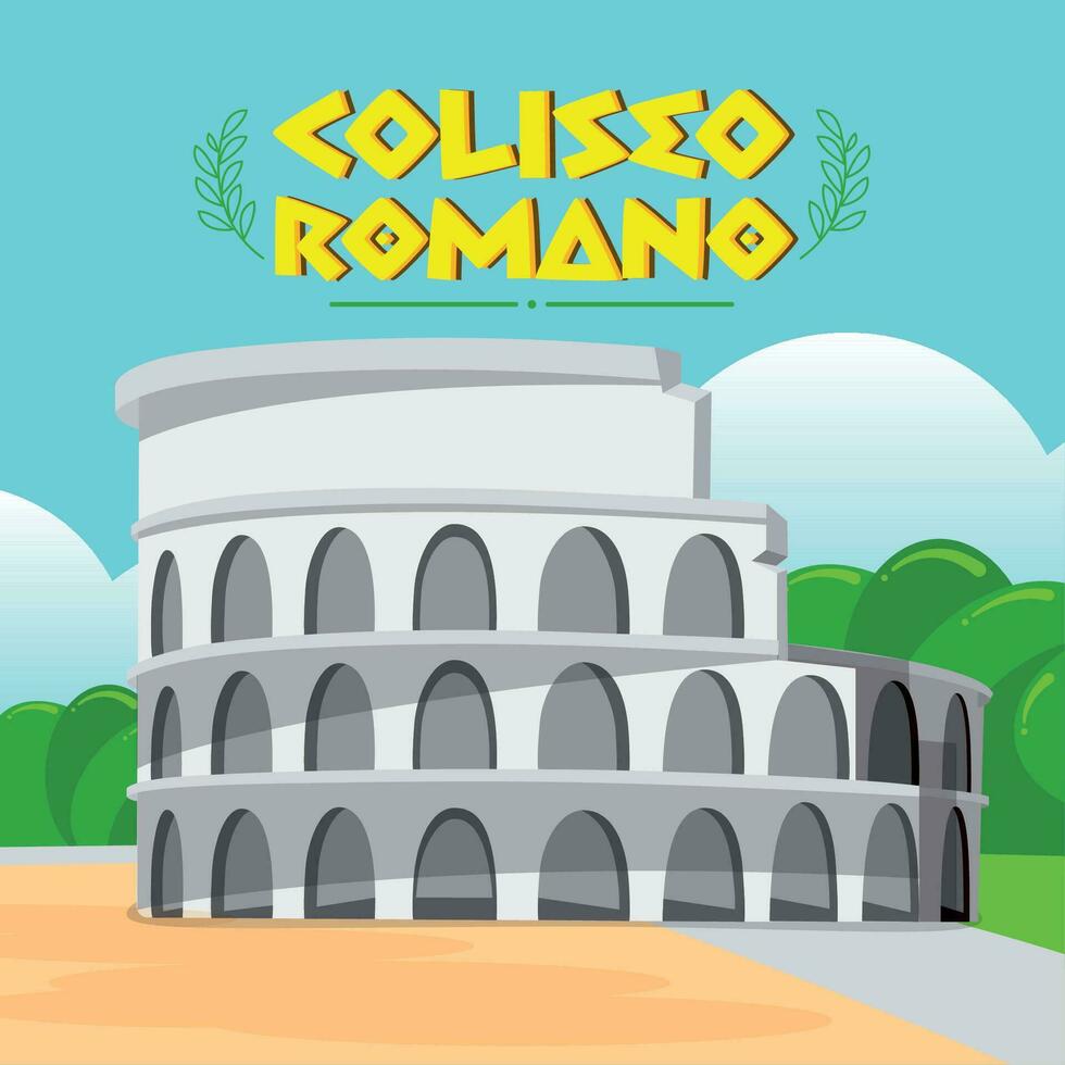 romano Coliseo punto de referencia viaje a Italia vector ilustración