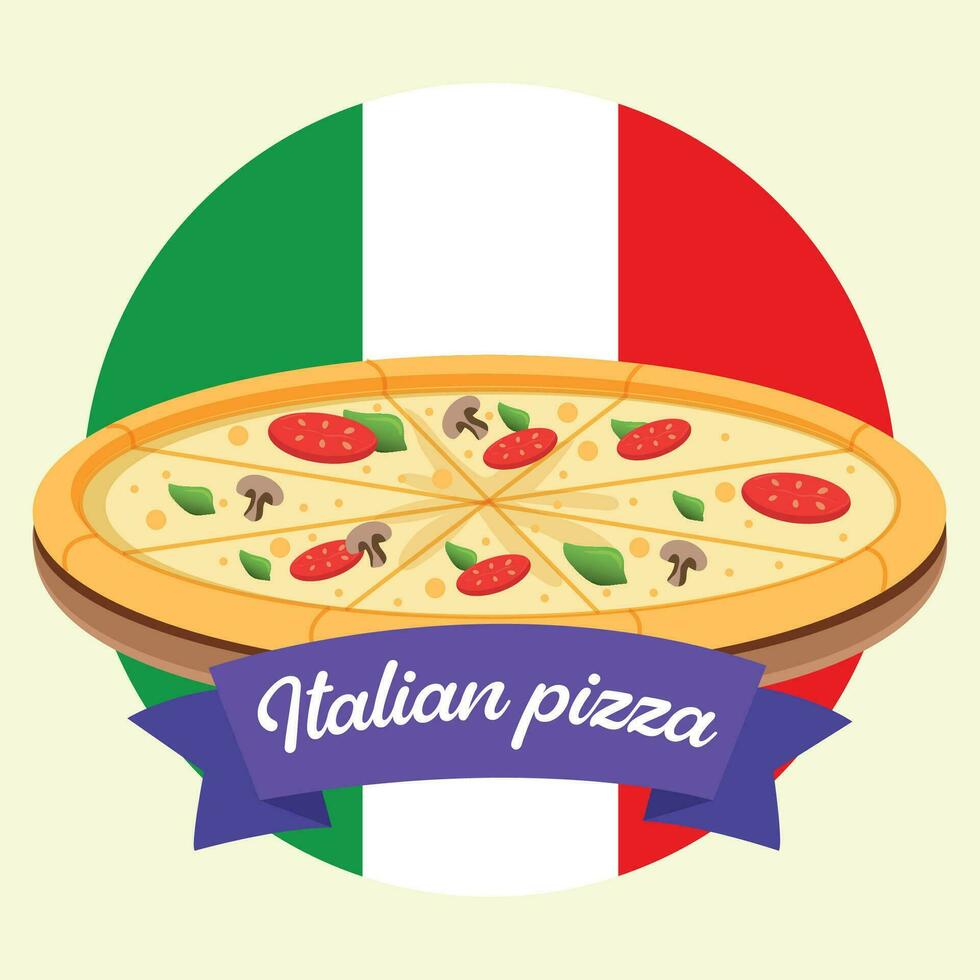 Traditional italian pizza on a badge Vector illustration