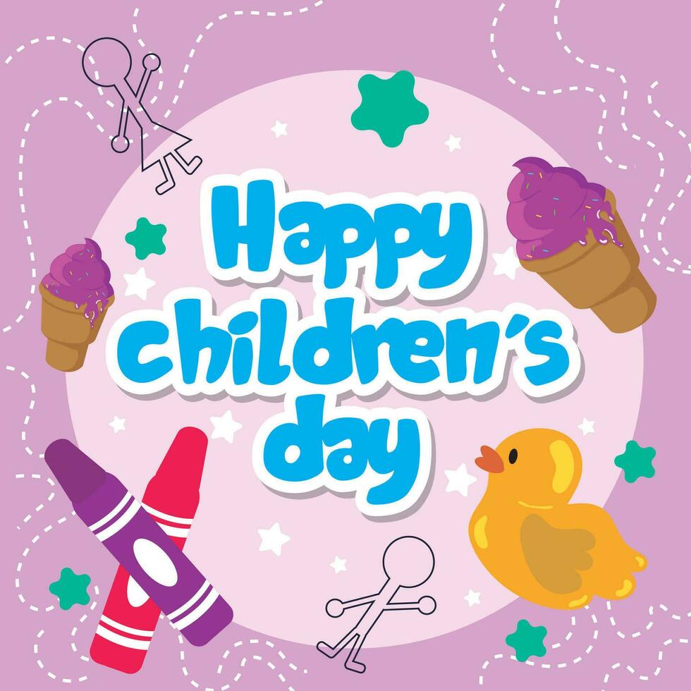Happy children day background with toys Vector illustration