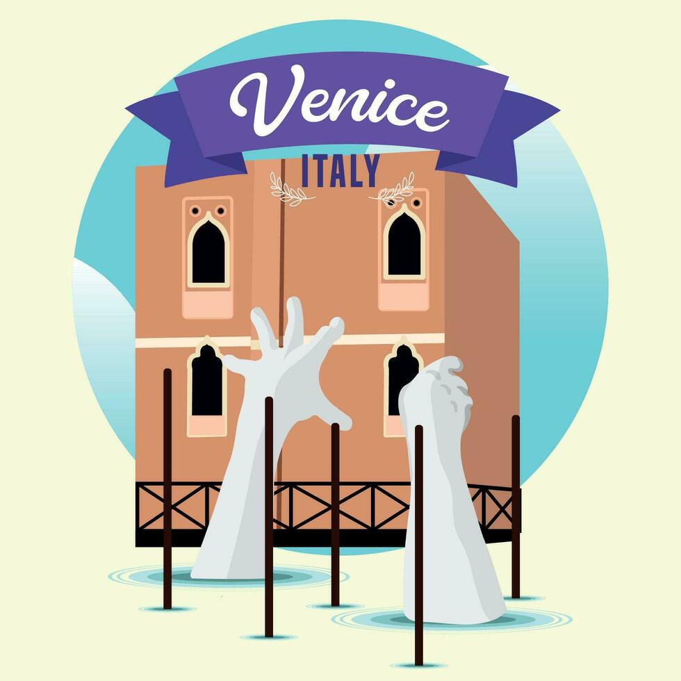 hands holding a venice building Travel to Italy Vector illustration