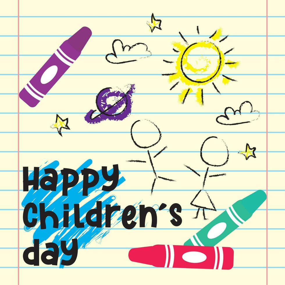 Colored happy children day with sketches Vector illustration