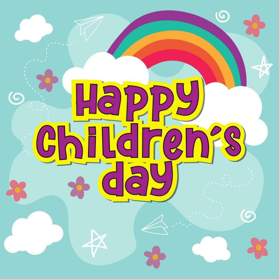 Happy children day poster with a rainbow Vector illustration