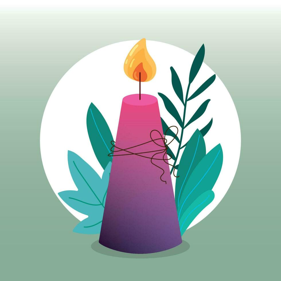 Group of candles for amoratherapy and leaves Vector illustration