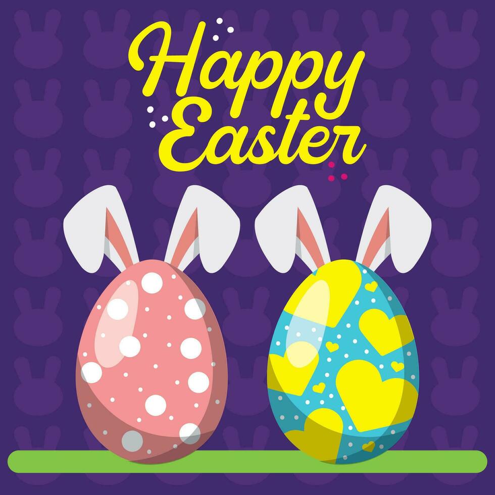 Pair of easter eggs with bunny ears Vector illustration