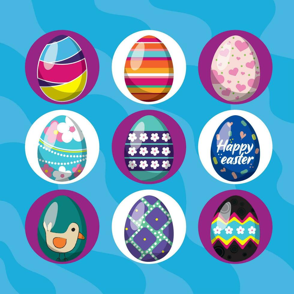 Set of different realistic easter eggs Vector illustration