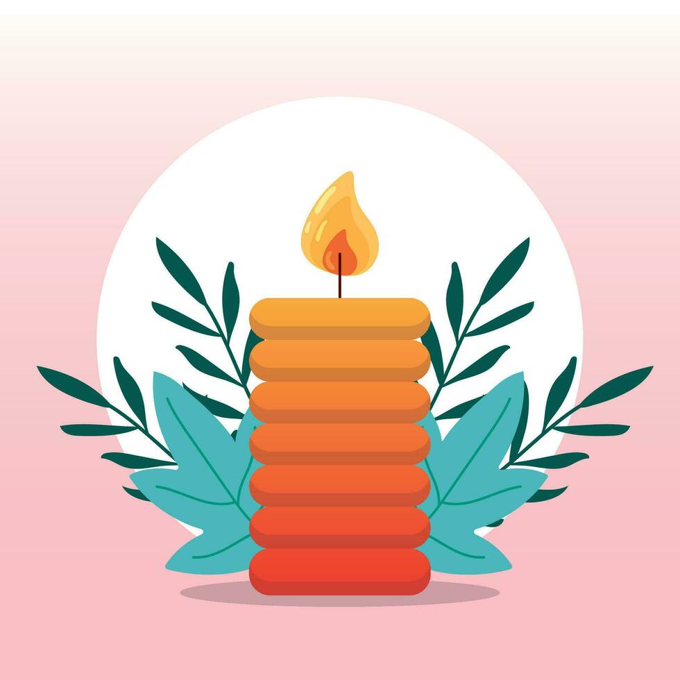 grupo de velas para amoraterapia y hojas vector ilustración