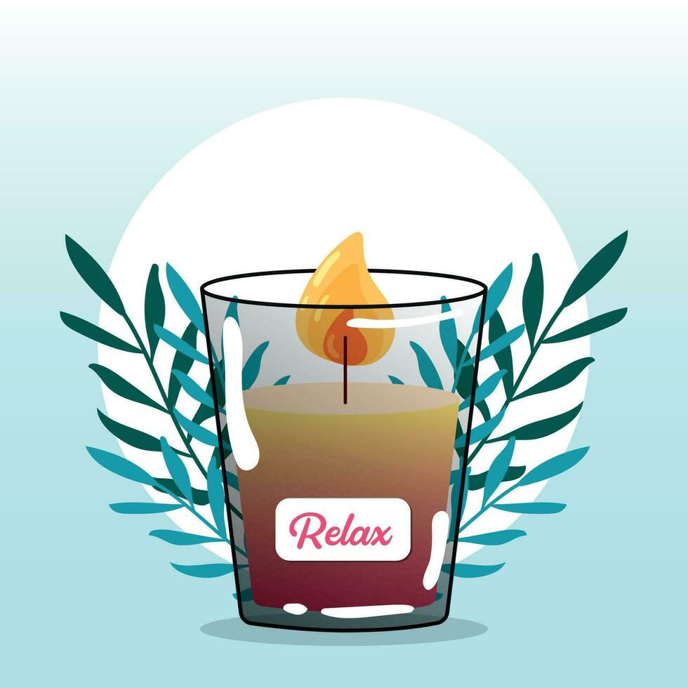 Group of candles for amoratherapy and leaves Vector illustration