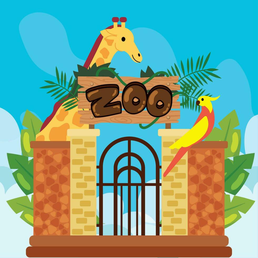 par de linda jirafas en un zoo vector ilustración