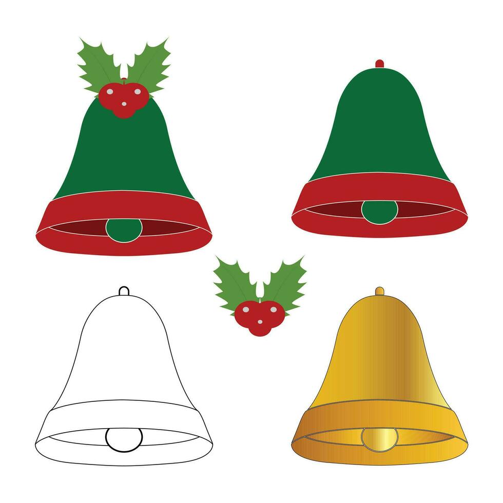 Christmas Jingle bell with red cherry silhouette icon set vector illustration