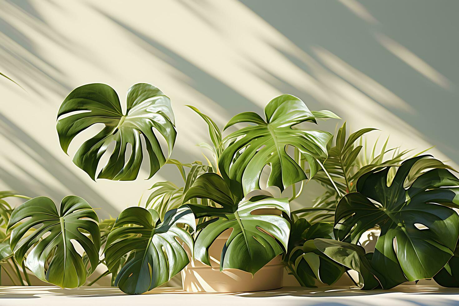 Close Up of a Monstera in a White Room AI Generated photo
