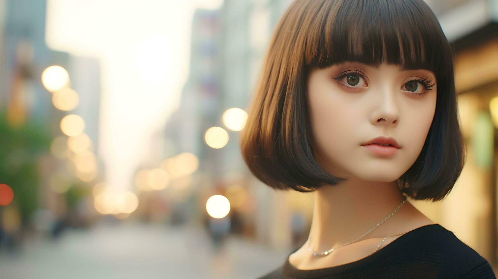 A Pretty Japanese Woman With French Bob Cut Hairstlye AI Generated photo