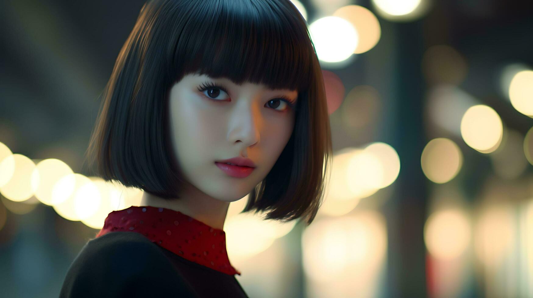 A Pretty Japanese Woman With French Bob Cut Hairstlye AI Generated photo