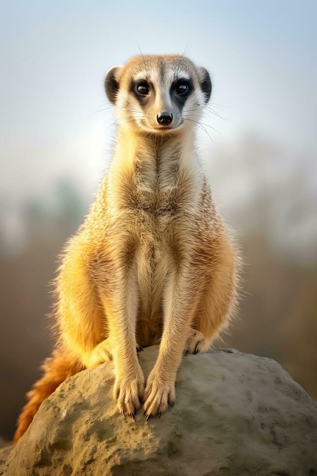 A Meerkat Sitting on Top of a Large Rock AI Generated photo