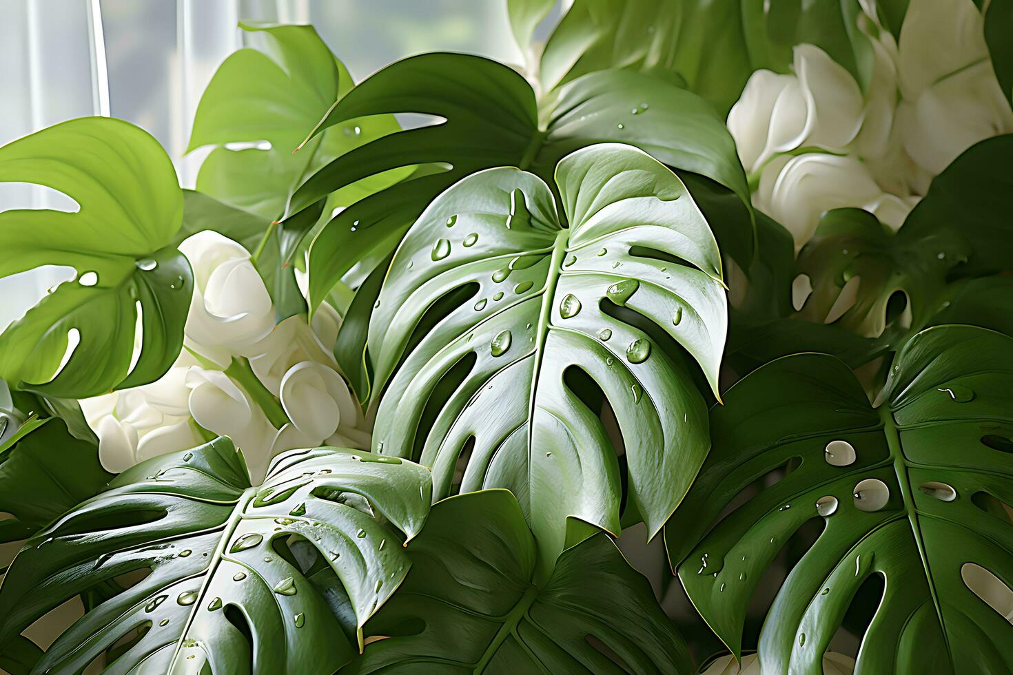 Close Up of a Monstera in a White Room AI Generated photo