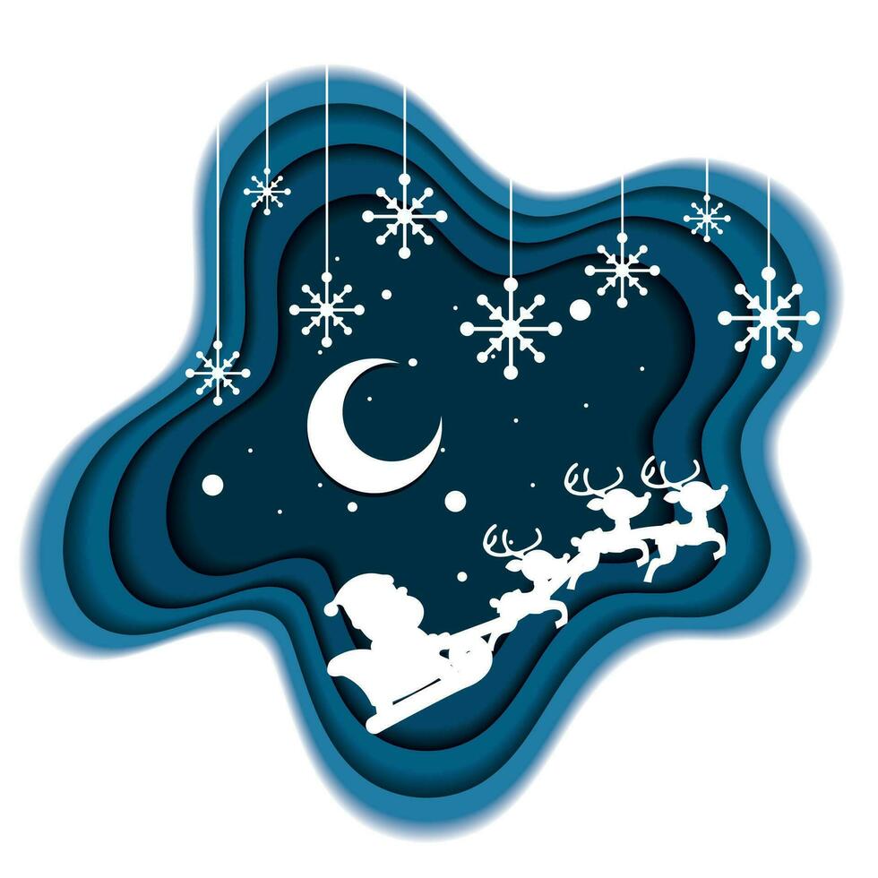 Isolated winter banner with silhouette of christmas sled Paper art style Vector illustration