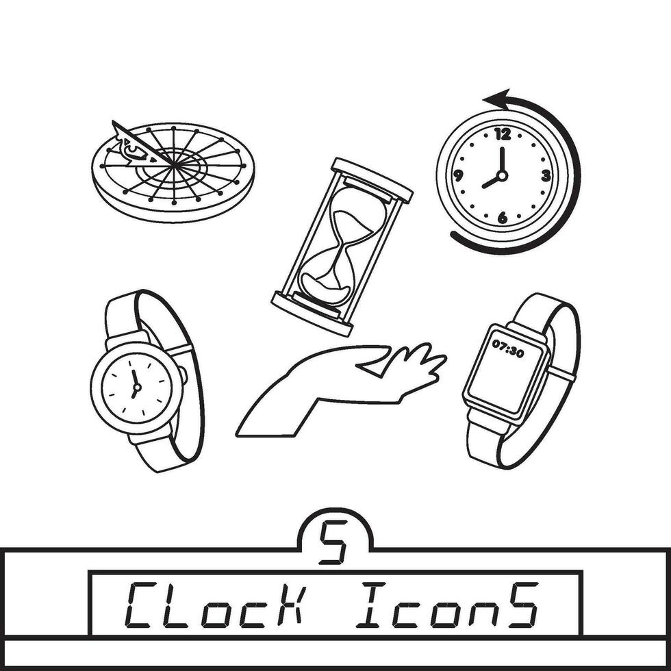 Set of different clock icons Vector illustration