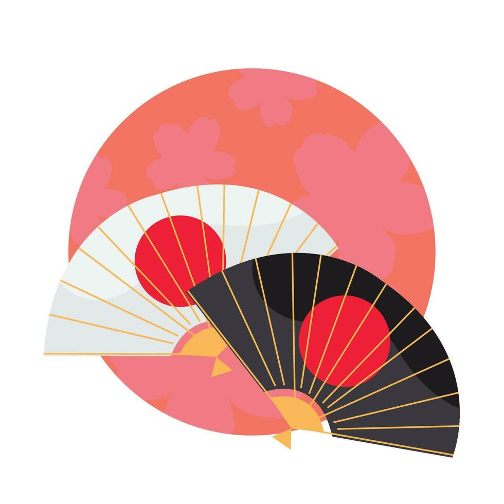 Isolated pair of hand fans with japanese flag Japan Vector illustration