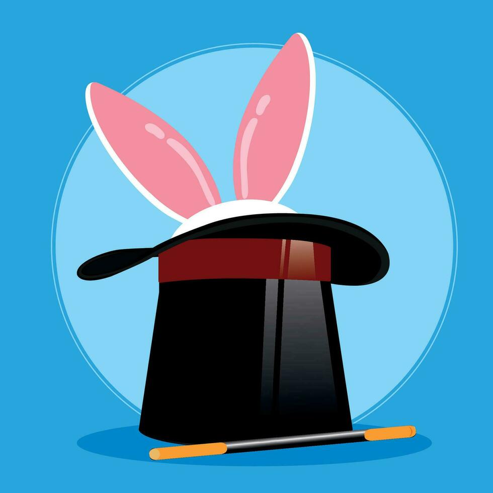 Conejo en un sombrero mago profesiones concepto vector ilustración