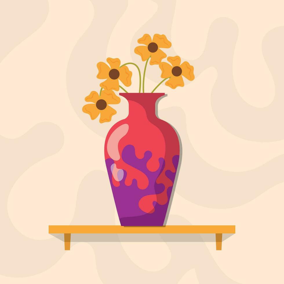 aislado de colores artesano florero con flores icono vector ilustración