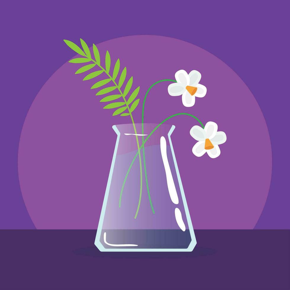 aislado de colores cristal florero con flores icono vector ilustración