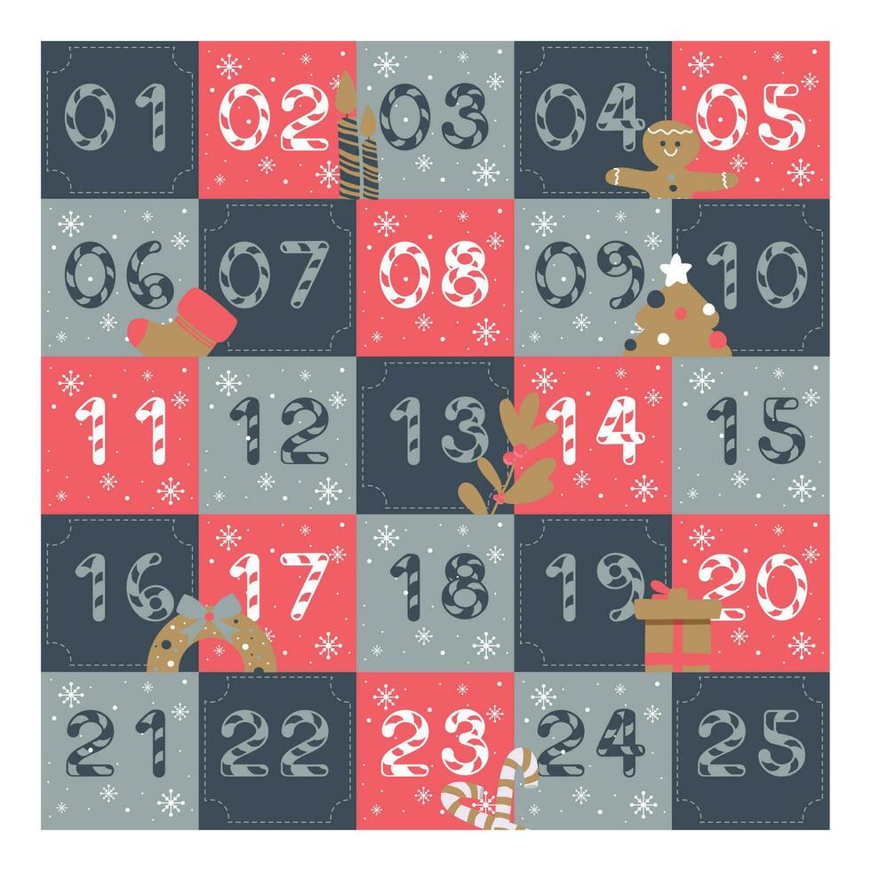 Christmas advent calendar with wrapped presents Vector illustration