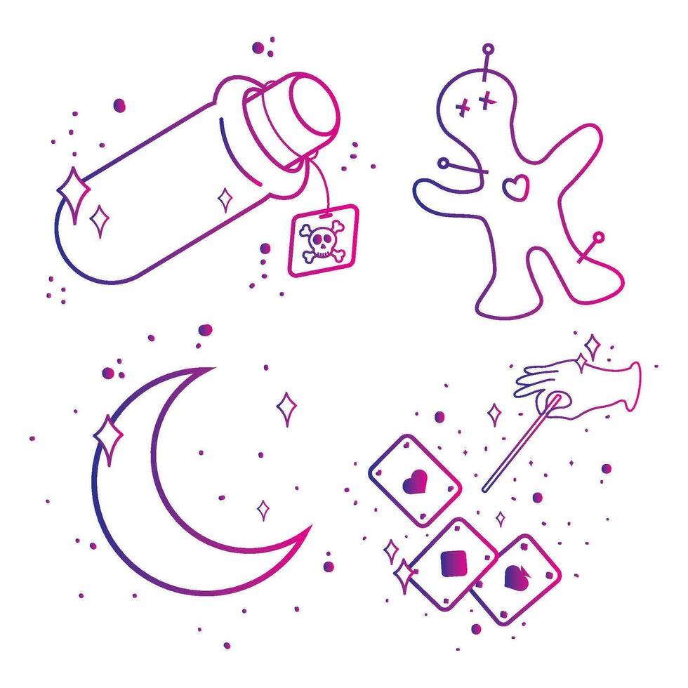 Set of different magic icons Vector illustration