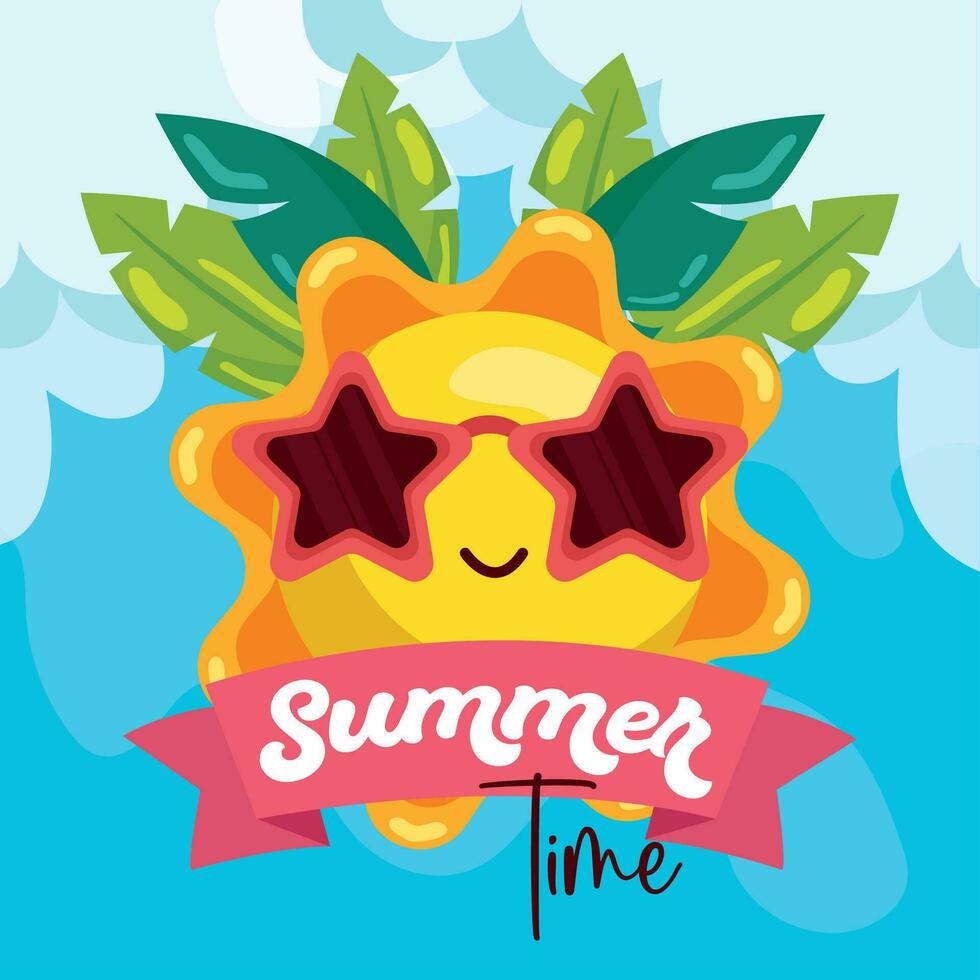 Sun with sunglasses Summer time Vector illustration