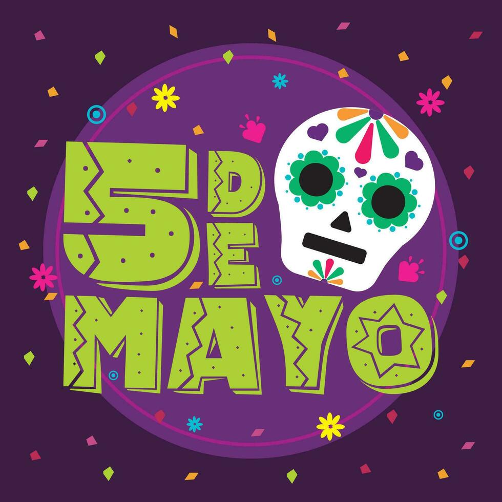 Cinco de mayo poster with skull Vector illustration