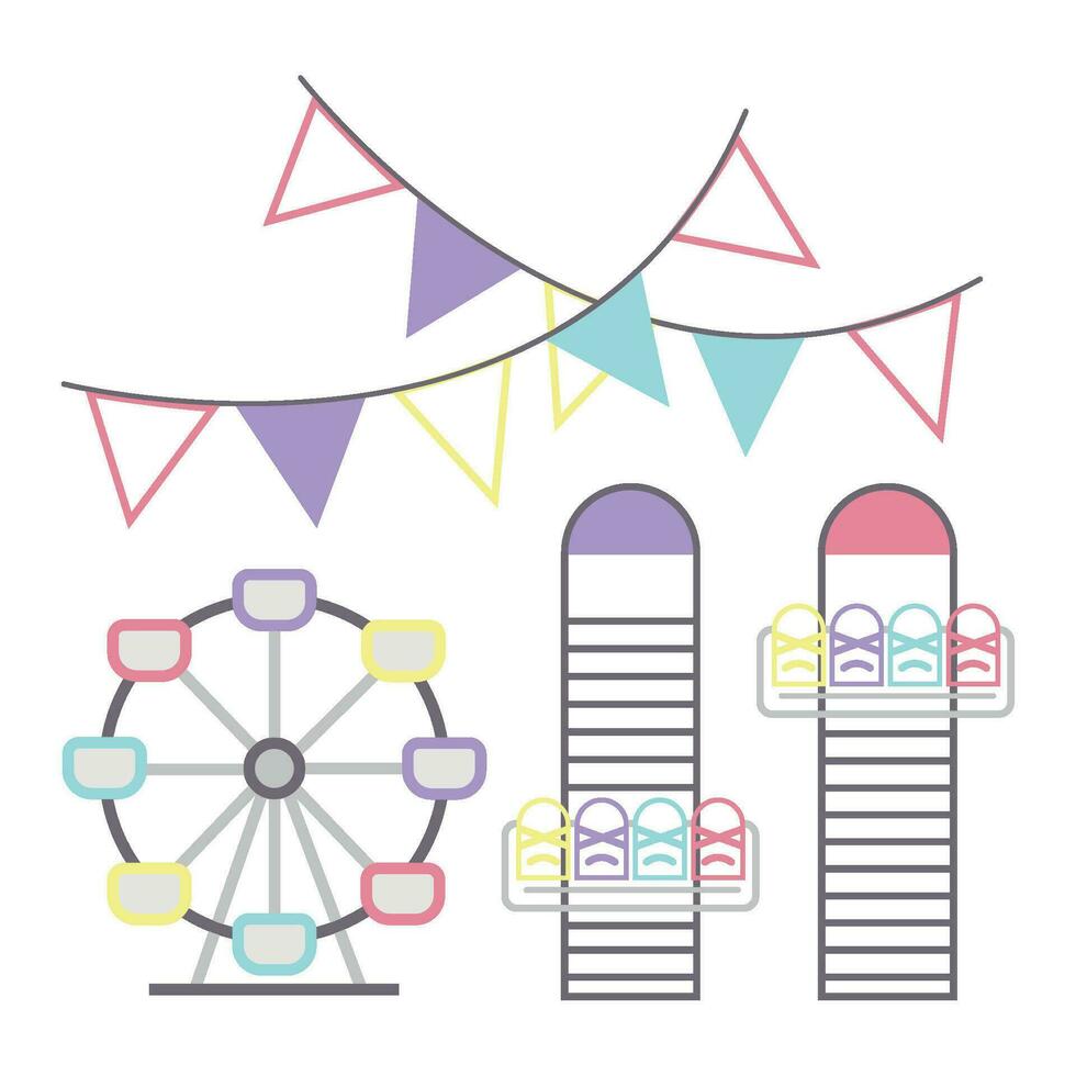 Set of carnival amusement park icons Vector illustration