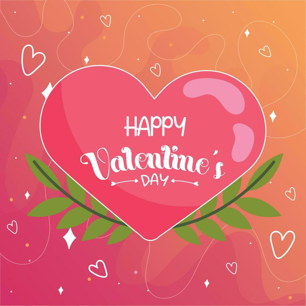 Colored valentine day poster with heart shape and laurel wreath Vector illustration