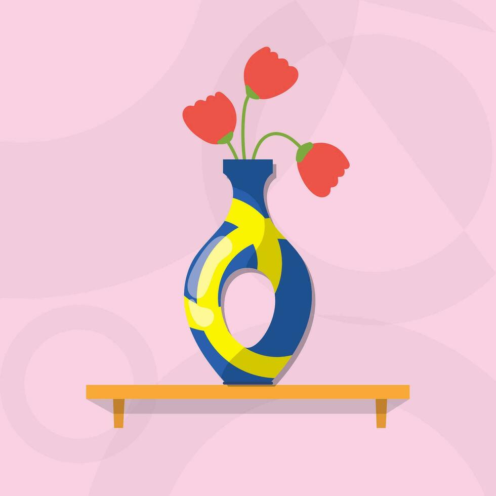 aislado de colores artesano florero con flores icono vector ilustración