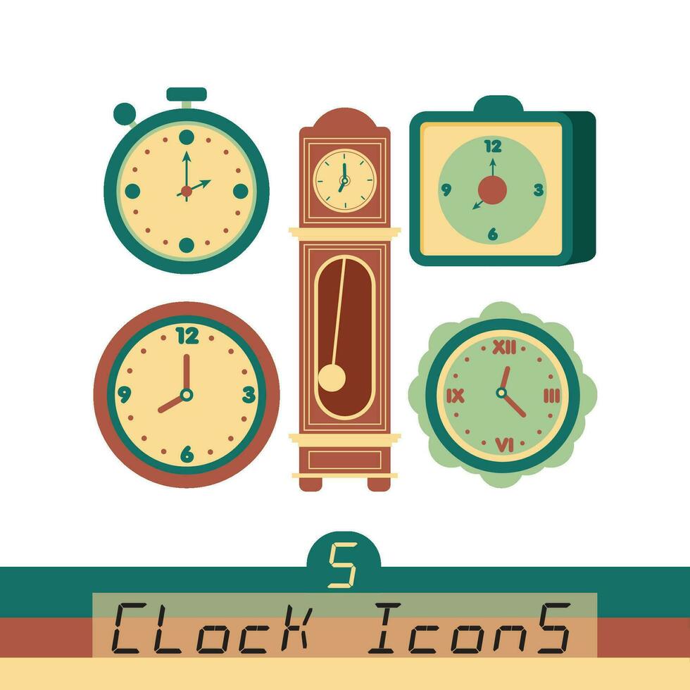 Set of different clock icons Vector illustration