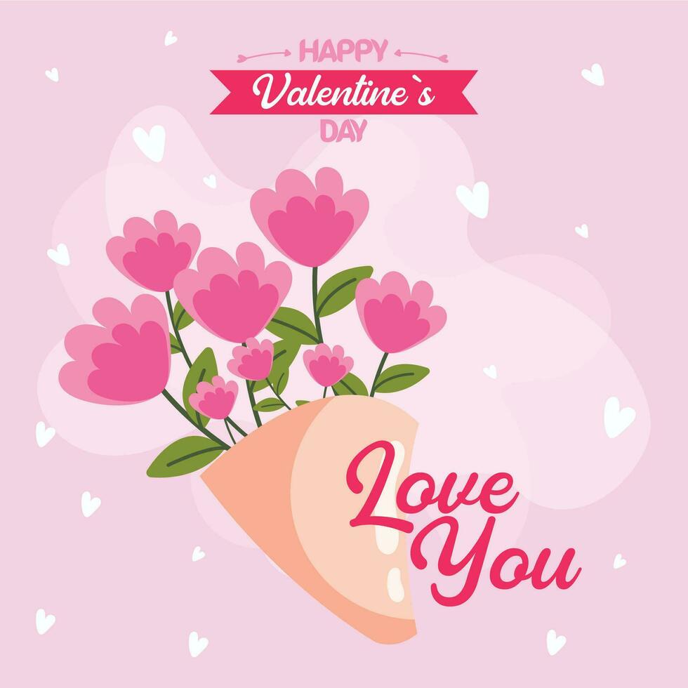 aislado floral ramo de flores con flores enamorado día póster vector ilustración