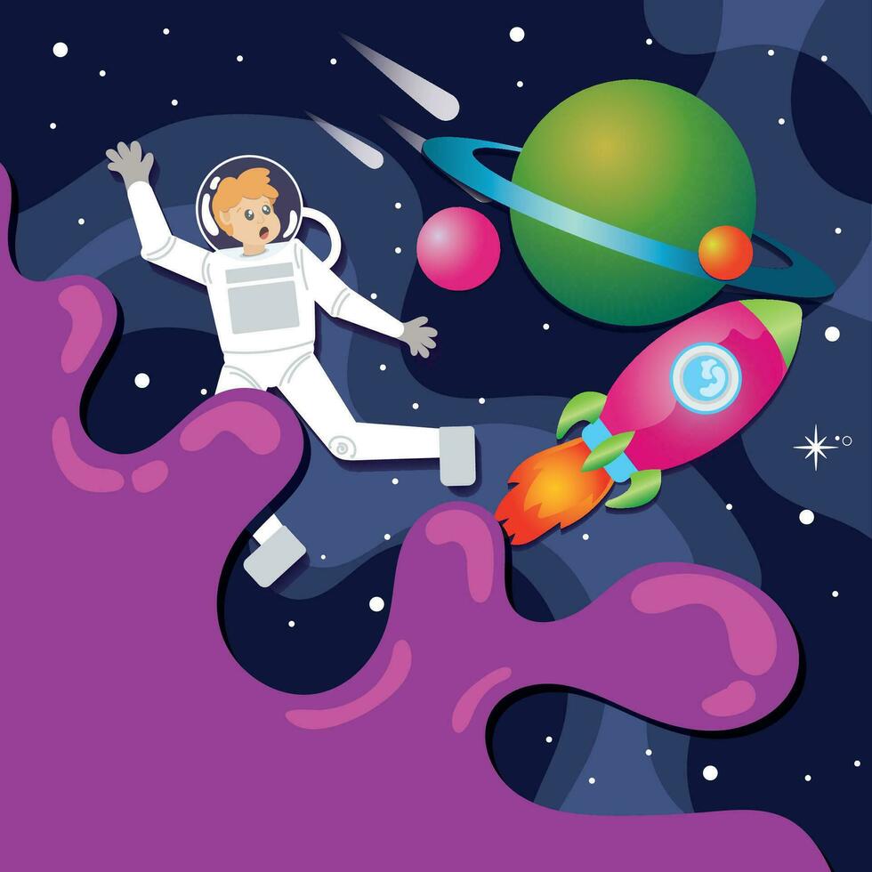 Layered cartoon view of outer space Vector illustration