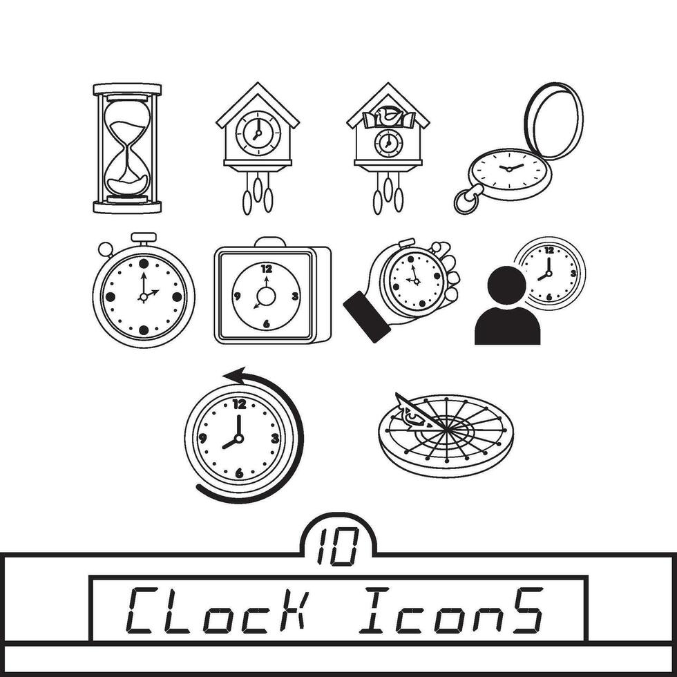 Set of different clock icons Vector illustration