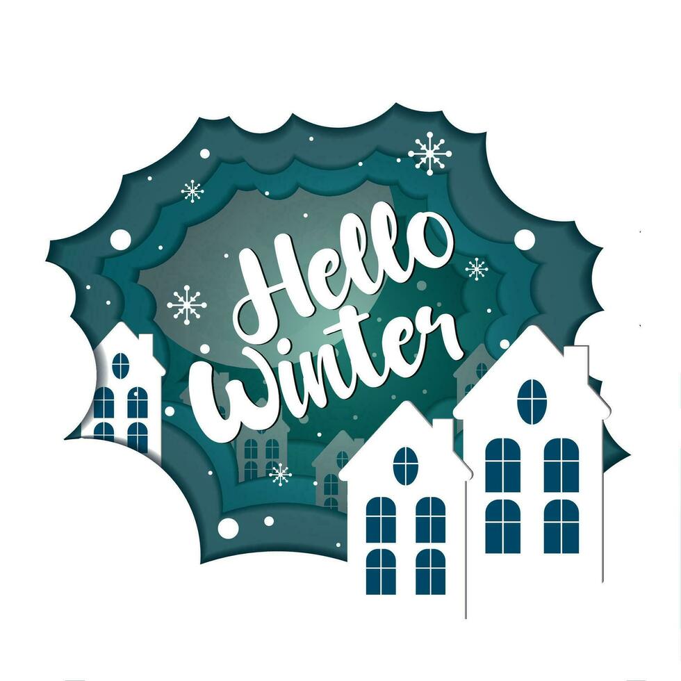 invierno paisaje con casa y nieve papel Arte estilo vector ilustración