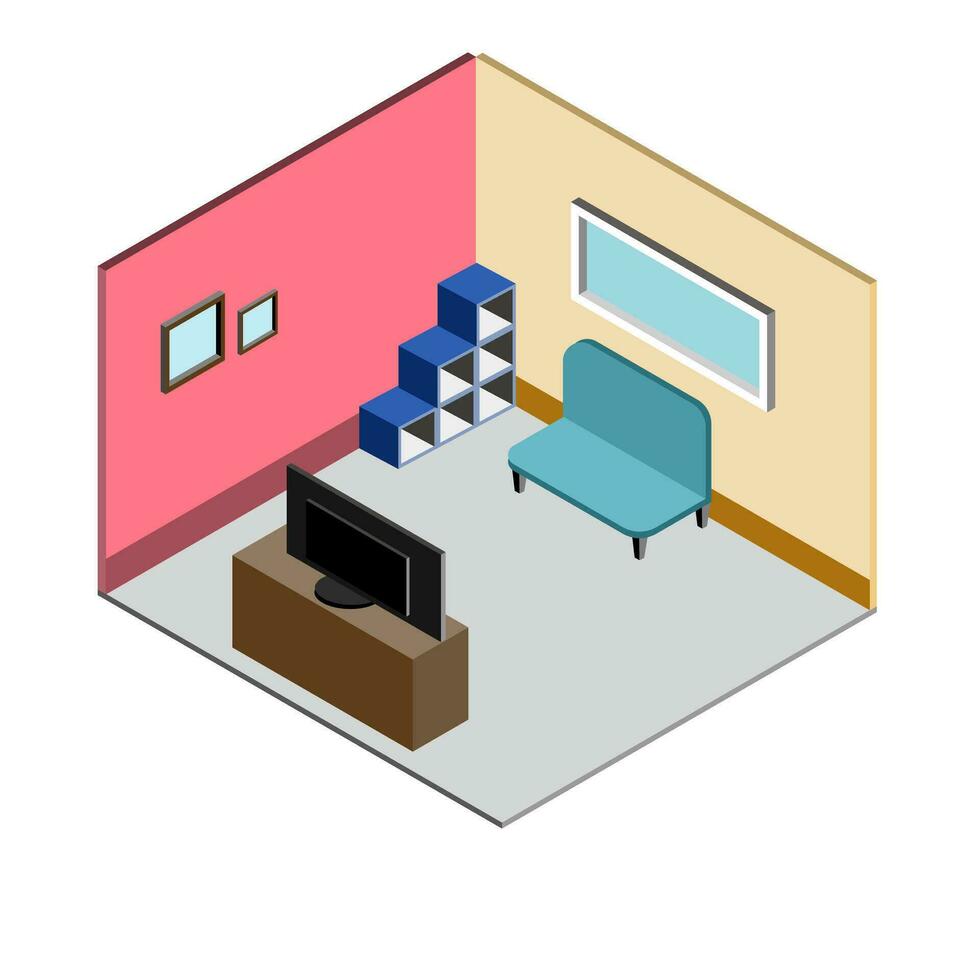 Living room to watch TV and relax, isometric vector