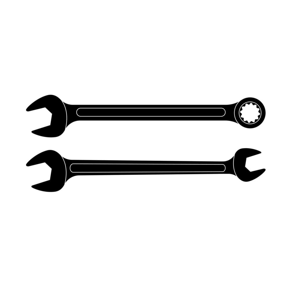 Silhouette of tools, wrench, mechanic equipment. Vector illustration.