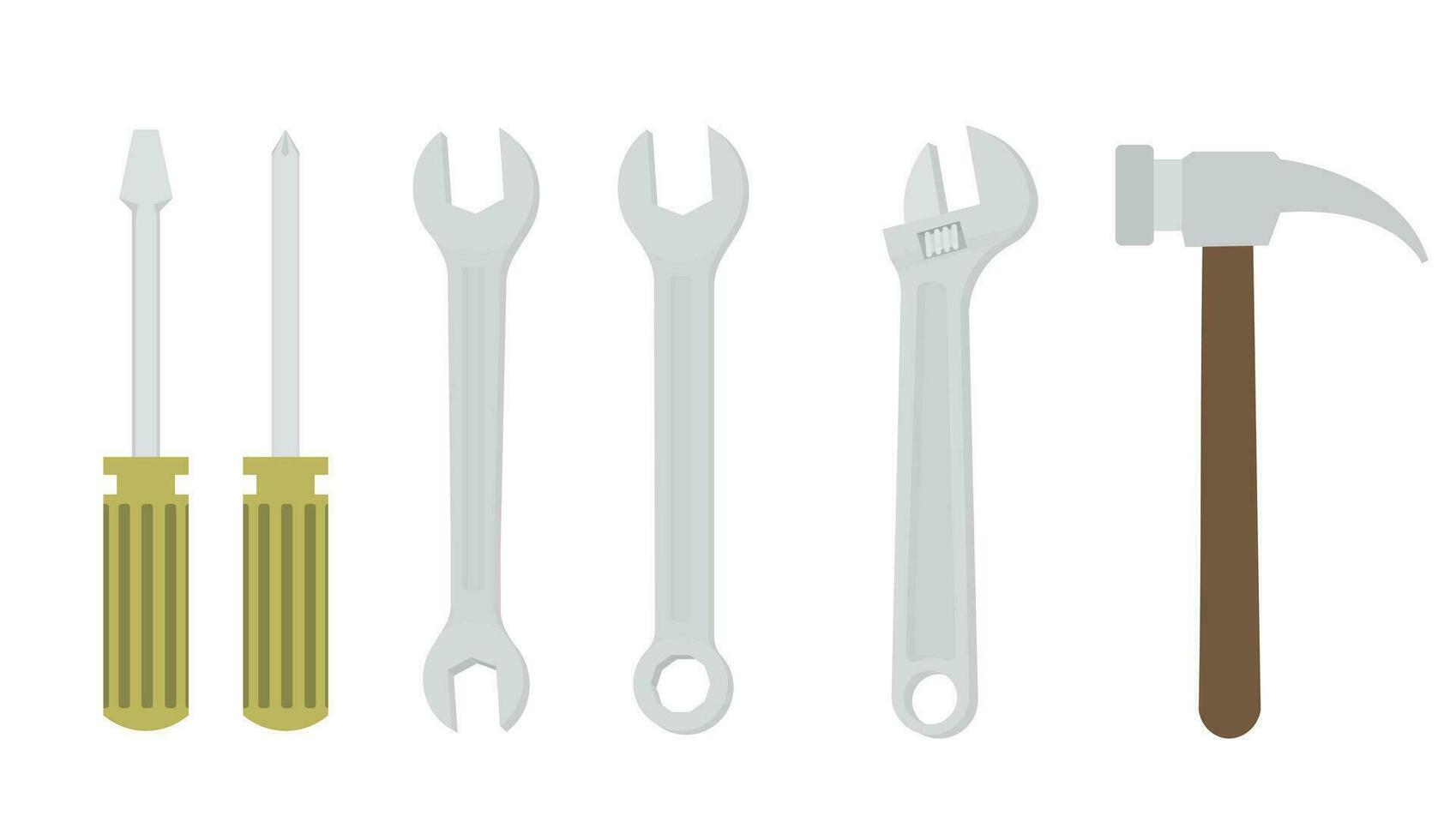 Hand tools, hammer, wrench, screwdriver, sliding wrench. vector