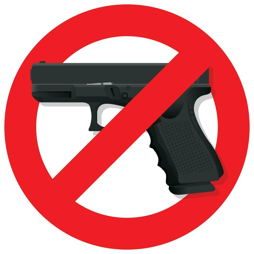 Sign warning against carrying firearms Areas where carrying weapons is prohibited Red prohibition sign overlaid on a firearm, vector illustration.