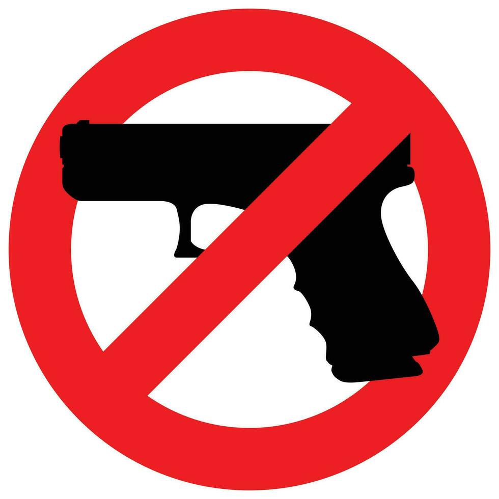 Sign warning against carrying firearms Areas where carrying weapons is prohibited Red prohibition sign overlaid on a firearm, vector illustration.