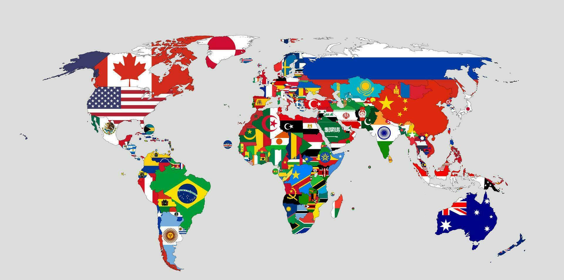 mundo mapa demostración banderas de cada país, vector. vector