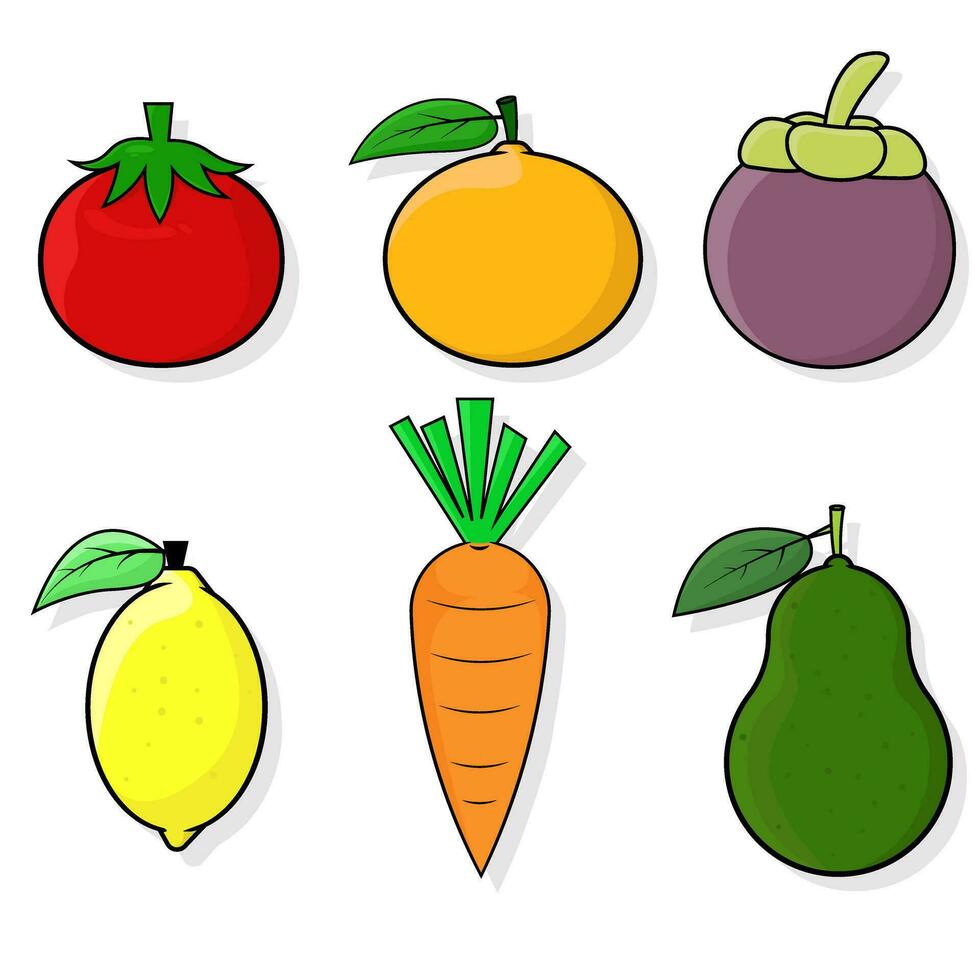 Cartoon fruits and vegetables, vector. vector