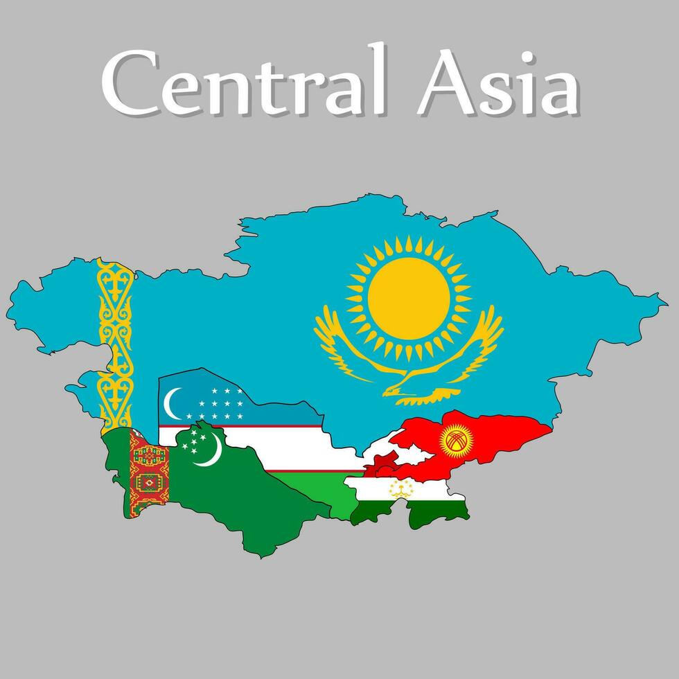 central Asia mapa desplegado como el nacional bandera de cada país. vector