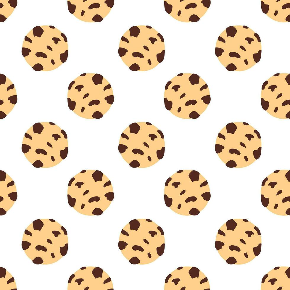 Chocolate Chip Cookies doodle seamless pattern. Cartoon vector flat illustration background. For print, textile, web, home decor, fashion, surface, graphic design.