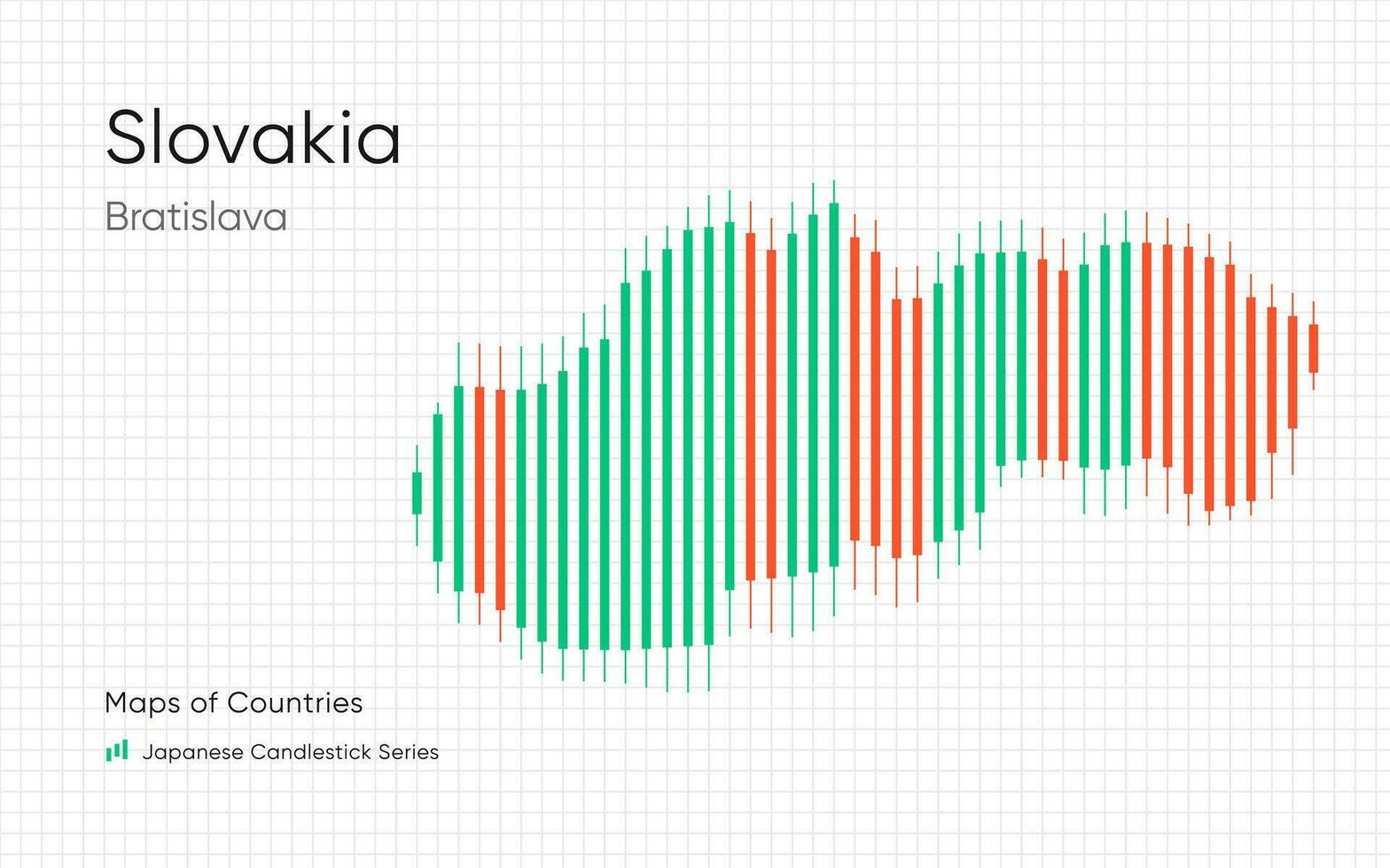 Slovakia map is shown in a chart with bars and lines. Japanese candlestick chart Series vector