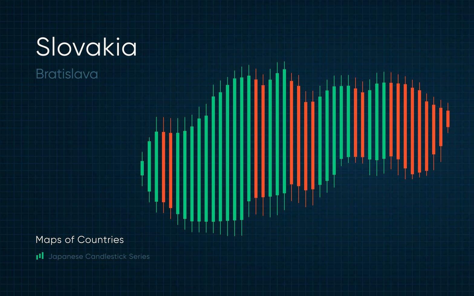 Eslovaquia mapa es mostrado en un gráfico con barras y líneas. japonés candelero gráfico serie vector