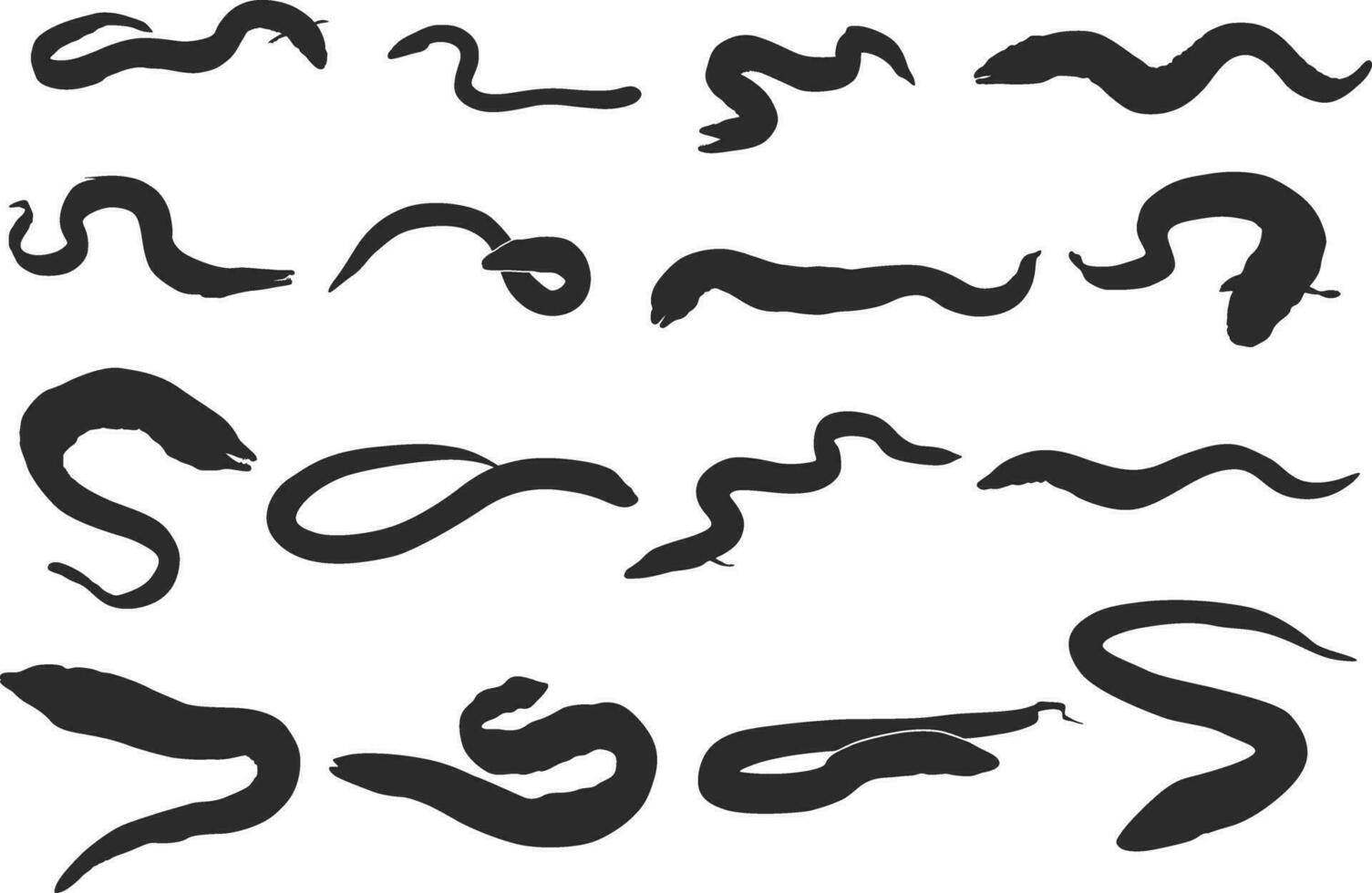Eel fish silhouette, Moray eel fish silhouette, European eel silhouette, Eel fish vector. vector